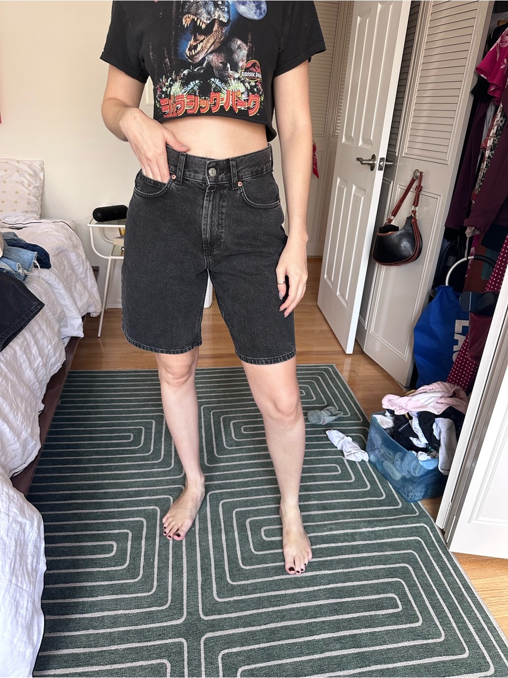 ASOS Black High-Rise Denim Bermuda Shorts